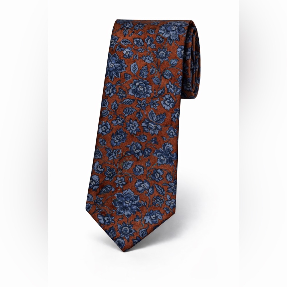 NEW! Roundtree & Yorke Men's Rust Orange and Blue Floral Tie